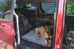 Three crates and a scooter.
